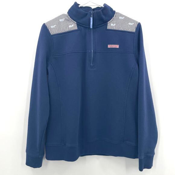 Vineyard Vines Women's 1/4 Zip "Stripe Shoulder Shep Shirt" Whales, Size M - Picture 2 of 12